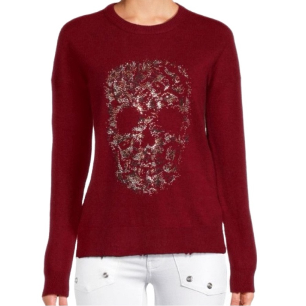 NWT Zadig & Voltaire Gaby Embellished Skull Red Sweater - Sz XS